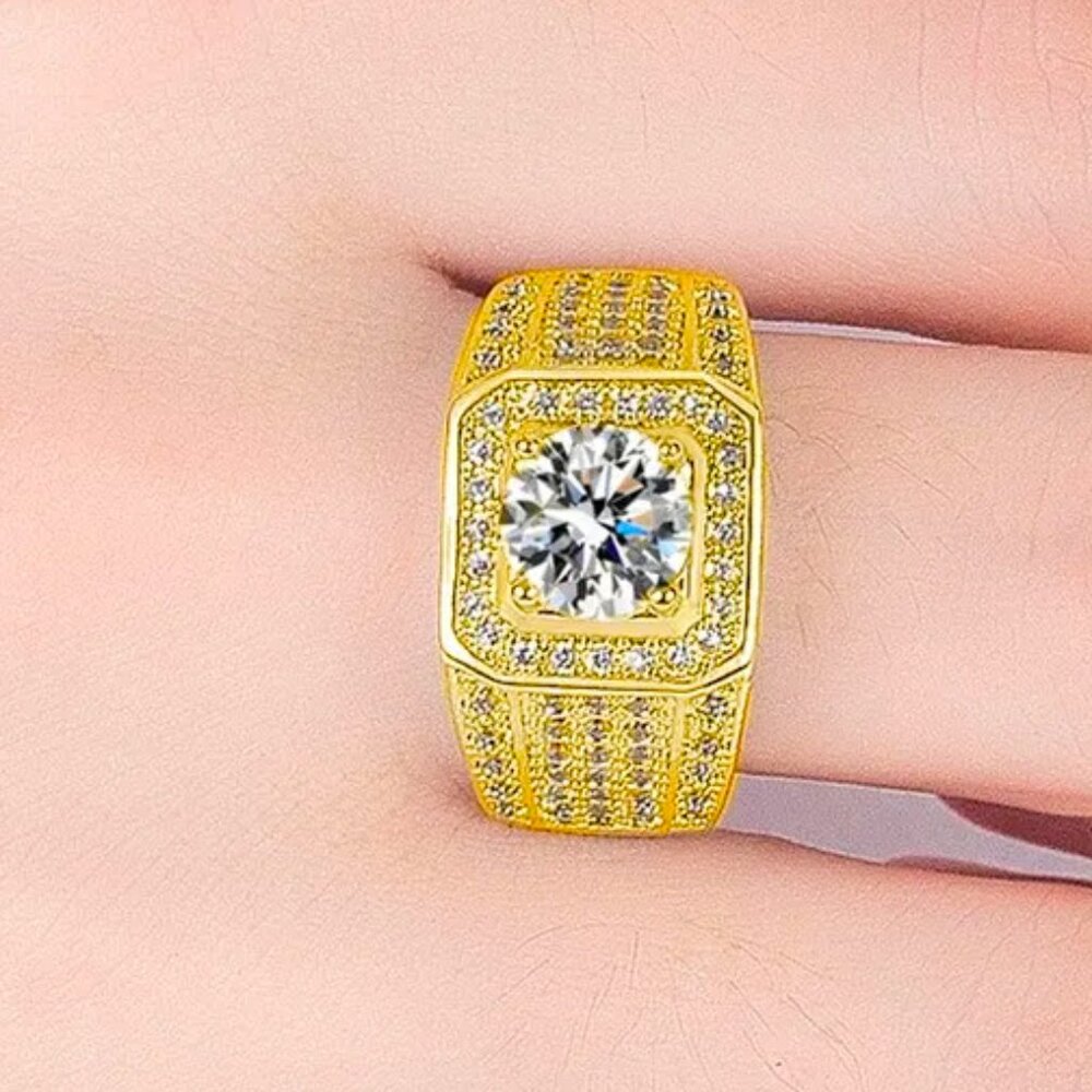 Big 2.50 Ctw. Men's Micro Pave Diamond Ring 18K. Yellow Gold Pltd. - Picture 4 of 4